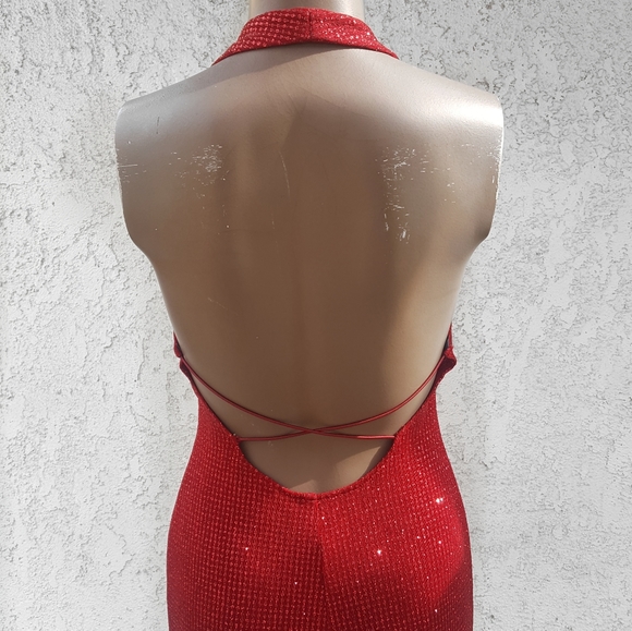Red Sparkling Halter Gown - Picture 5 of 7